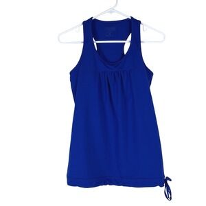Athleta Womens S‎ Tank Top Blue Racerback Ruched Drawstring Activewear Yoga Gym